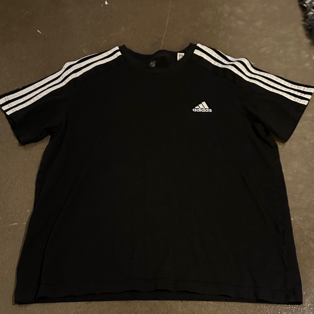 Adidas Black Tee with White Sleeve Stripes